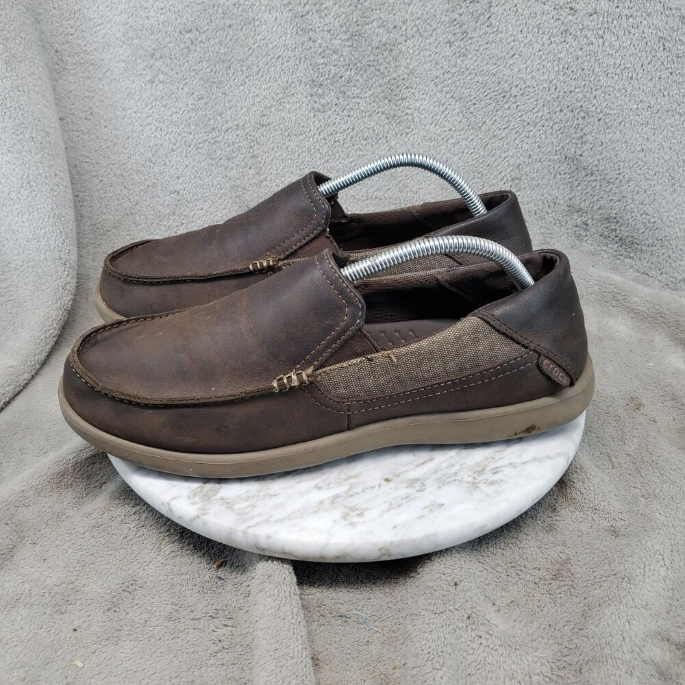 Crocs Shoes Mens Size 10 Brown Leather Santa Cruz Slip On *Read*
